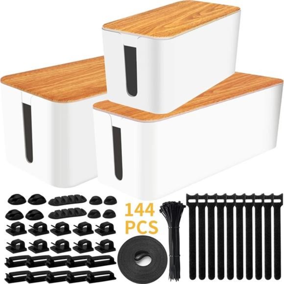 Cable Management Box 3 Pack with 141PCS Cable Management Kit for Power Strip